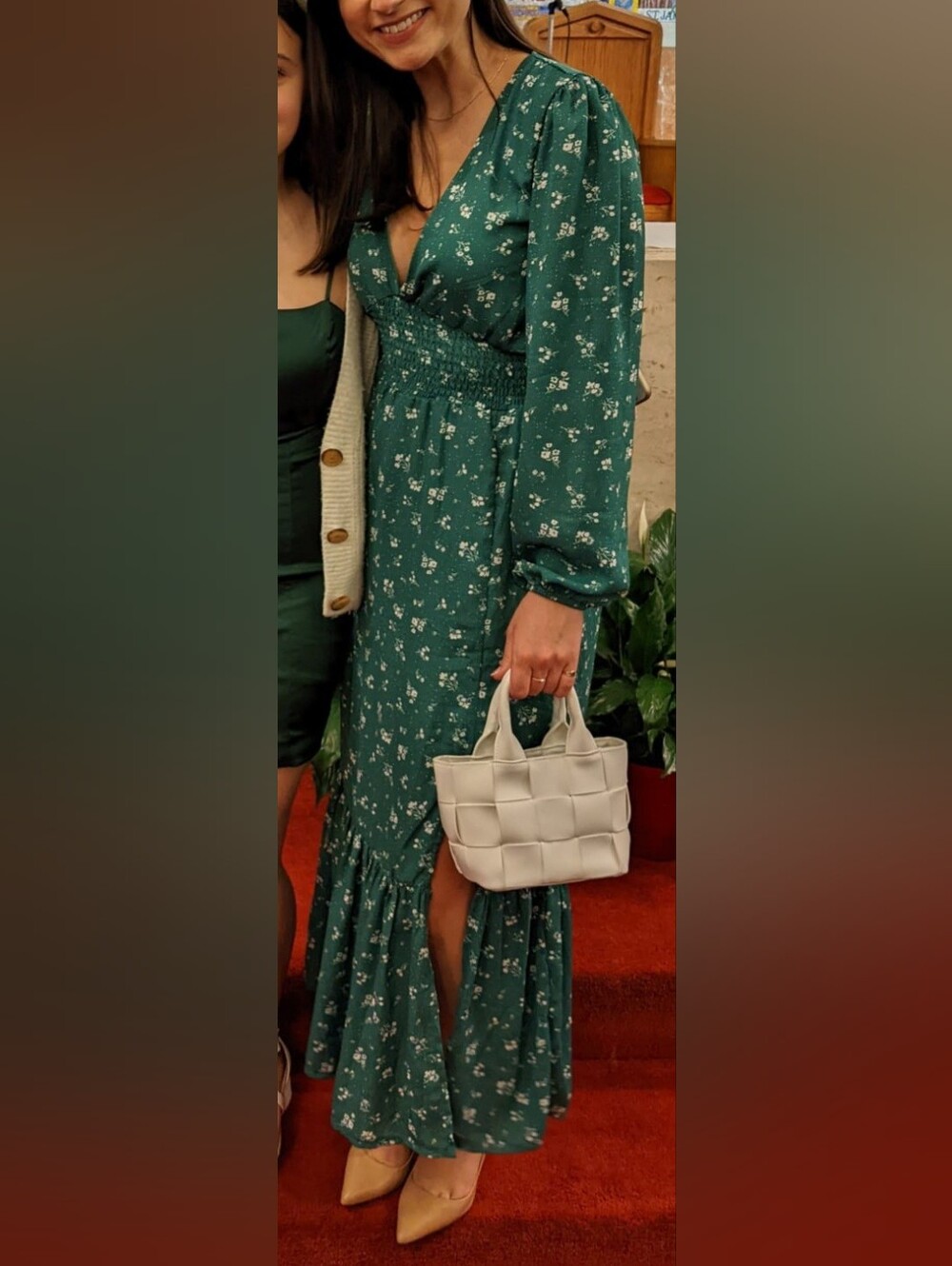 Forever21 XS Women's Maxi Green Floral Dress